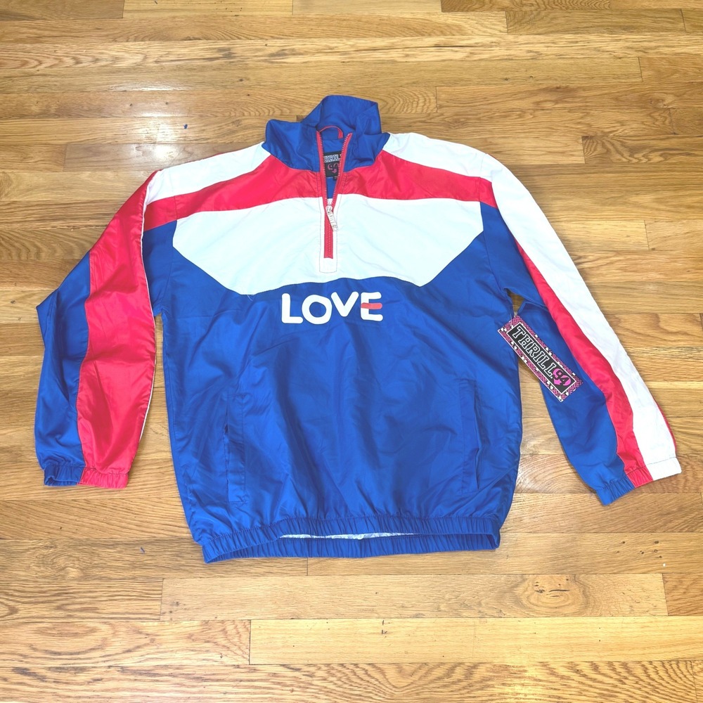 Thrill 94 2X Colorblock Windbreaker LOVE Quarter‎ Zip Jacket Blue Red White NWT